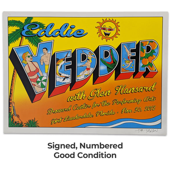 Eddie Vedder/Glen Hansard Ft. Lauderdale 30Nov2012 Poster Tom Tomorrow Signed and Numbered Good Condition