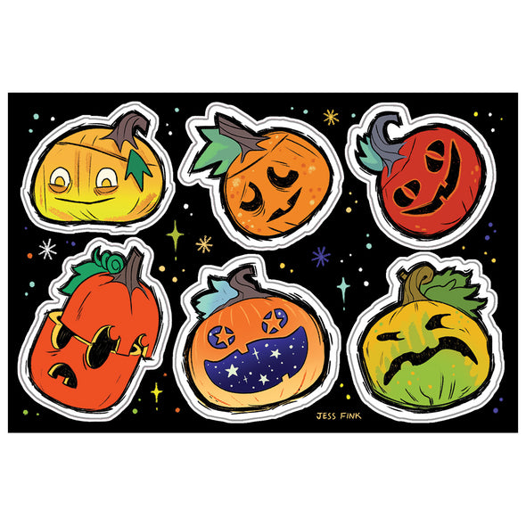 Carved Decorative Gourd Festive Faces Sticker Sheet Stickers Jess Fink