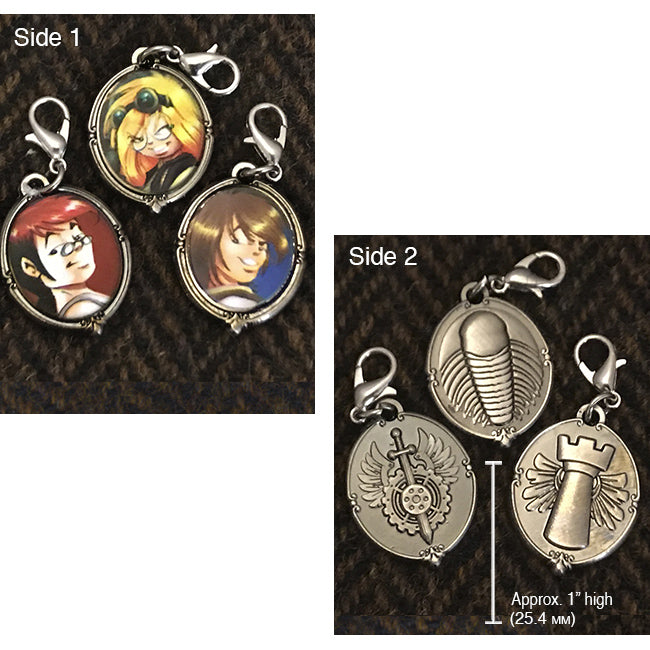 Girl Genius Charms Set 03 - Portraits Pins and Patches GG Silvery  
