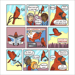 Bird and Moon Comic Prints Art Cyberduds Cardinal  12x12"  