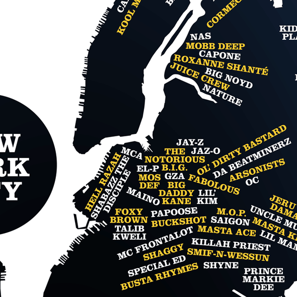 New York City Area Rappers Map Art Brunetto   