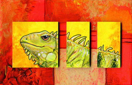 Vivid Beasts Prints Art Cyberduds Iguana Triptych - 16x12 ($14)  