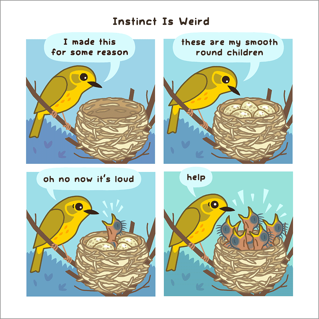Bird and Moon Comic Prints Art Cyberduds Instinct is Weird  12x12"  