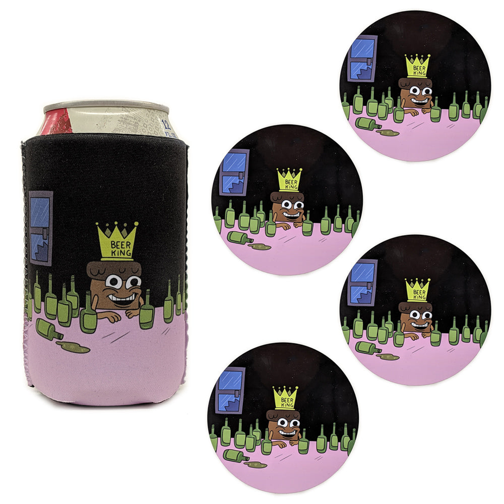 He is a Good Boy Beer King Drinking Accessories Accessories Cyberduds 1 Koozie and 4 Coasters  