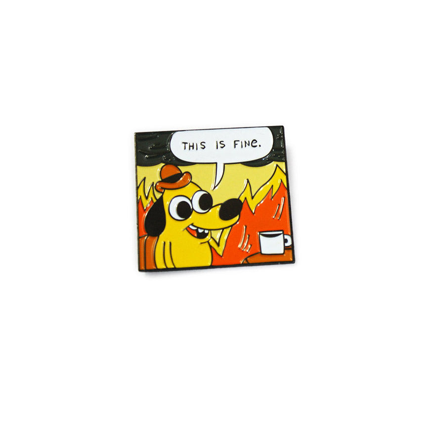 This is fine meme pin - Cat with flames 29x25mm